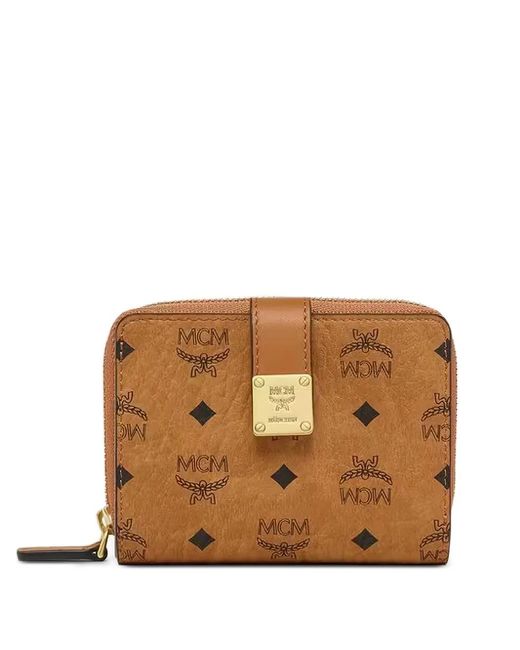 MCM Brown Visetos-Print Logo-Plaque Wallet