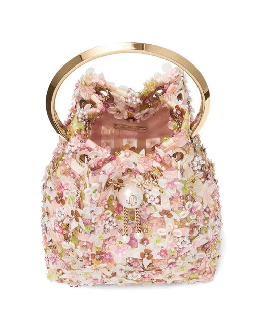 Jimmy Choo Pink Bon Bon Floral-Appliqué Handle Shoulder Bag