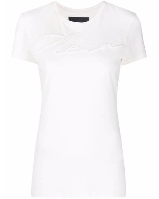 Philipp Plein White Logo-Embroidered Cotton T-Shirt