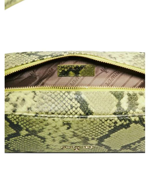 Patrizia Pepe Green Python-Print Leather Shoulder Bag