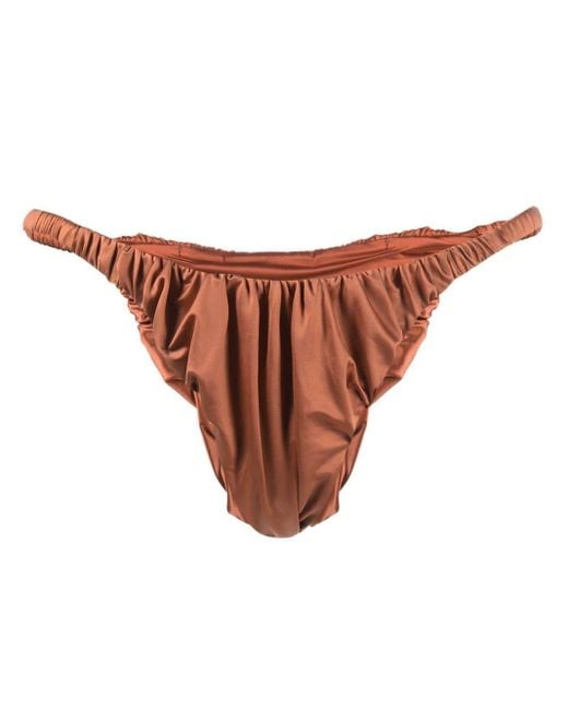 Isa Boulder Satin Rucheddesign Bikini Bottoms in Brown Lyst UK