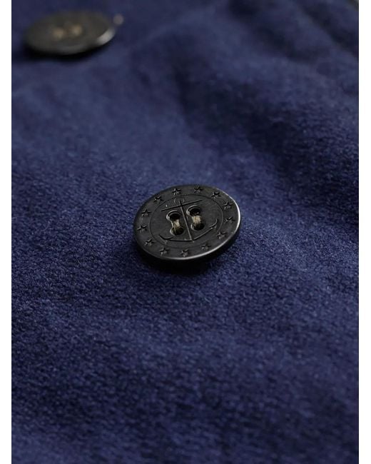 RRL Blue Double-Breasted Leather-Trimmed Coat for men