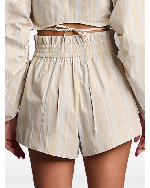Hevron White Mira Striped Paperbag-Waist Shorts