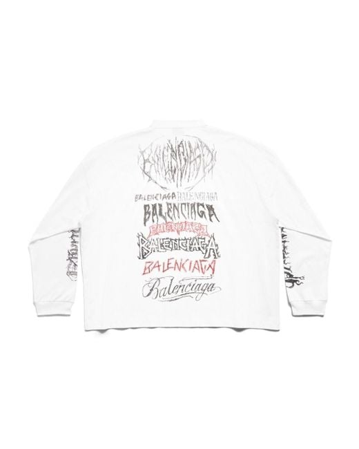 Balenciaga White Graffiti-logo Crew-neck Sweatshirt for men