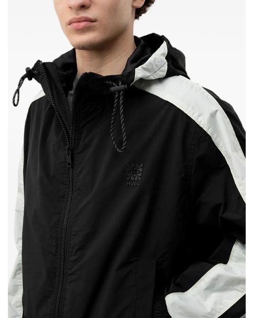 HUGO Black Hooded Panelled Jacket for men