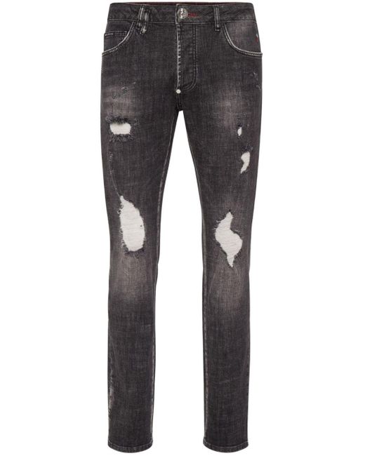 Philipp Plein Gray Paint-splatter Straight-leg Jeans for men