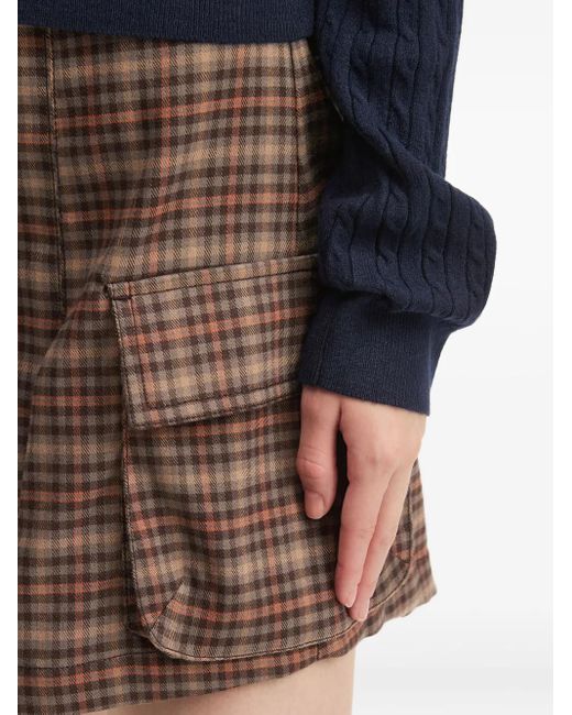 Chocoolate Brown Checked-Pattern Pleated Mini Skirt
