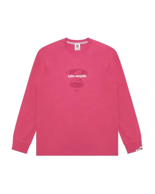 Aape By A Bathing Ape Pink Long-Sleeved T-Shirt for men