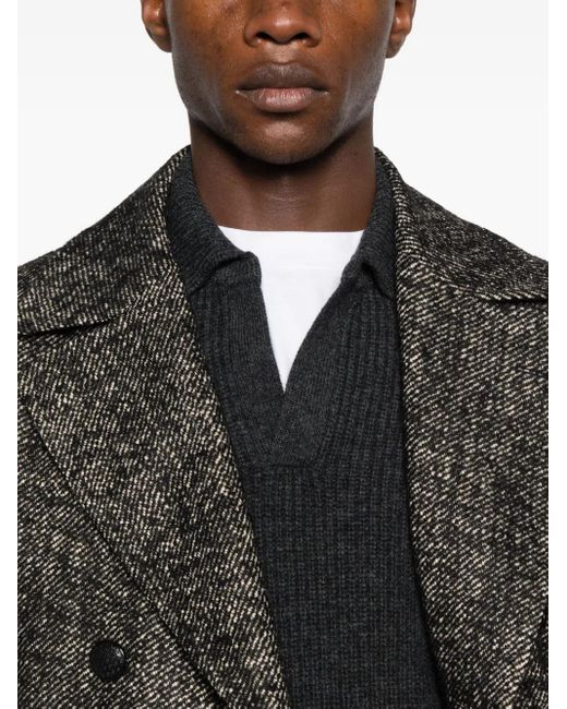 Tagliatore Black Polo-Collar Sweater for men