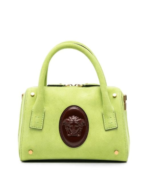 Versace Green Small Medusa Head Suede Tote Bag