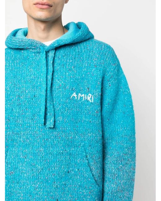 Amiri Blue Logo-Embroidery Knitted Hoodie for men