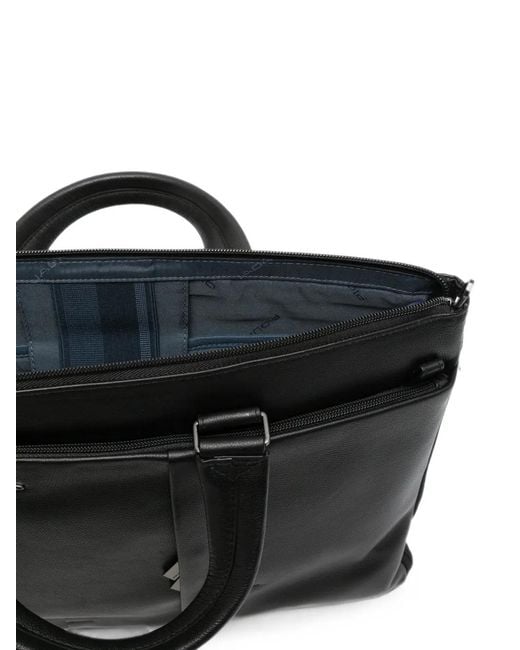 Piquadro Black Logo-Plaque Pebbled-Leather Backpack