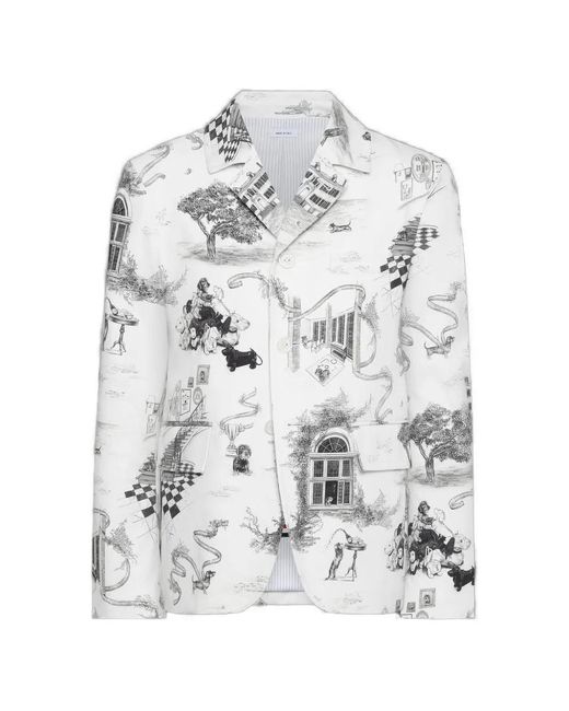Thom Browne White Canvas Hector Toile Cutaway Jacket for men