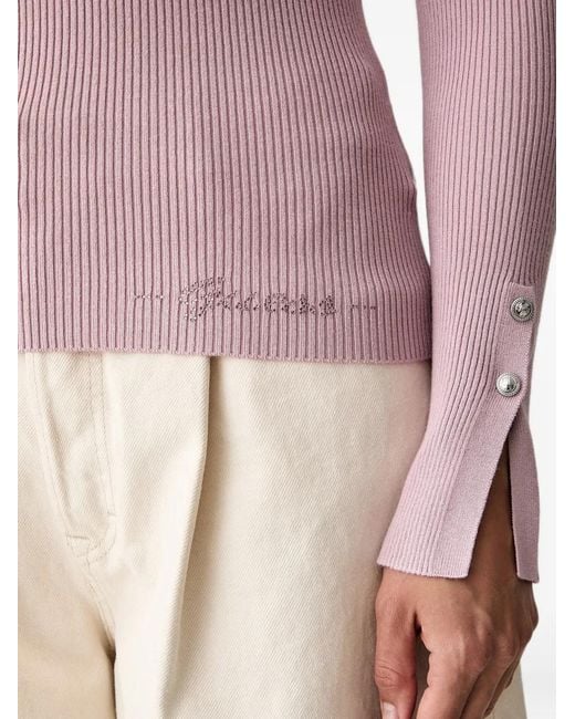 Guess Pink Ellie Ribbed-Knit Button-Cuff Sweater