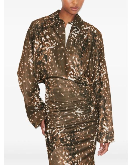 Tory Burch Natural Abstract Print Long Sleeves Dress