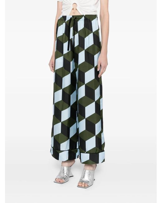 Cynthia Rowley Blue Geometric-Print Trousers