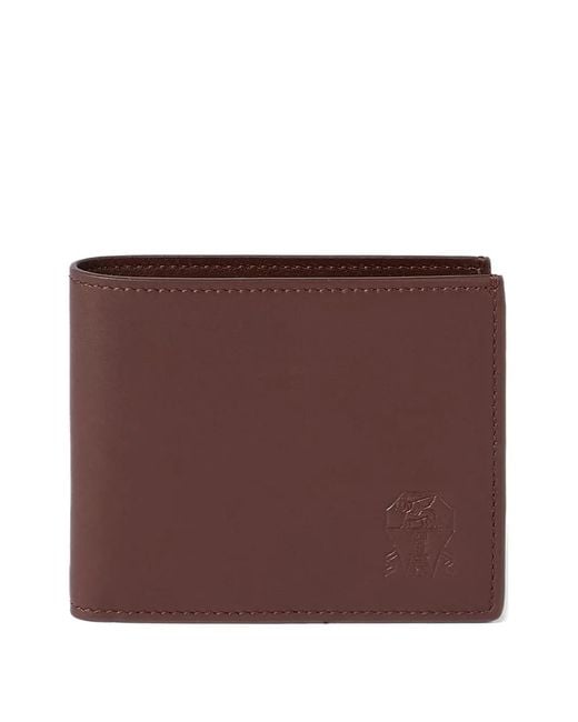 Brunello Cucinelli Brown Embossed Logo Leather Wallet for men