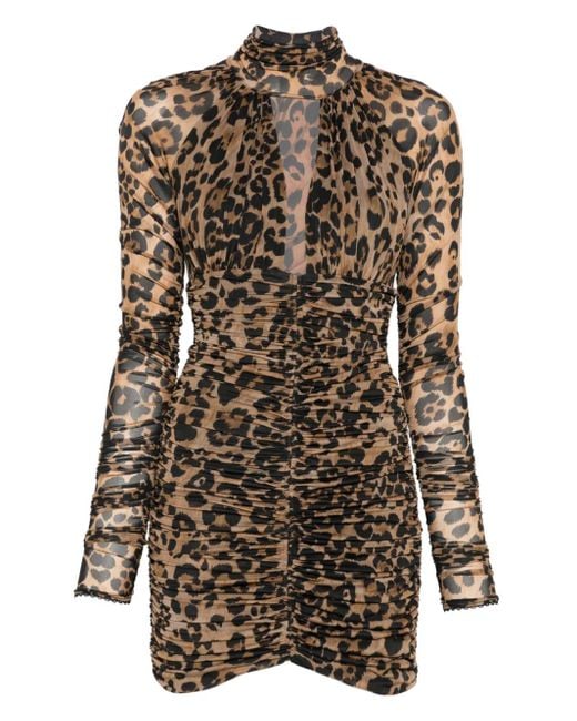Vestido fruncido con estampado de leopardo Blumarine de color Black