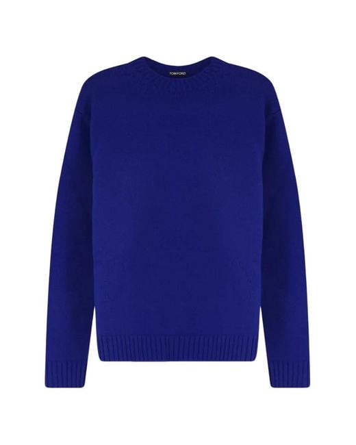 Tom Ford Blue Ribbed-Trim Crew-Neck Sweater for men