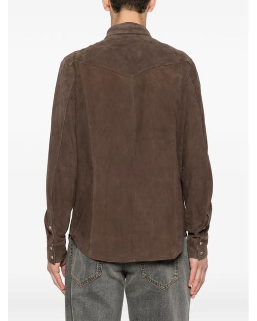 Eleventy Brown Suede Flap-Pocket Shirt for men