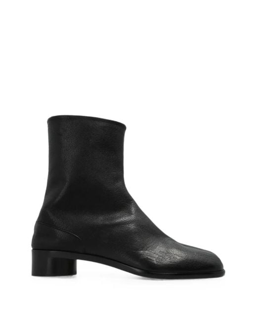 Maison Margiela Black Leather Heeled Ankle Boots With "Tabi" Cut-Out for men
