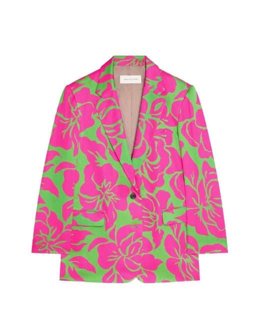 Dries Van Noten Pink Oversized Floral Satin Blazer