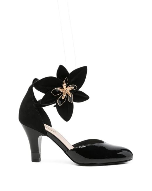 Liu Jo Black Flower-Embellished Patent-Finish Sandals