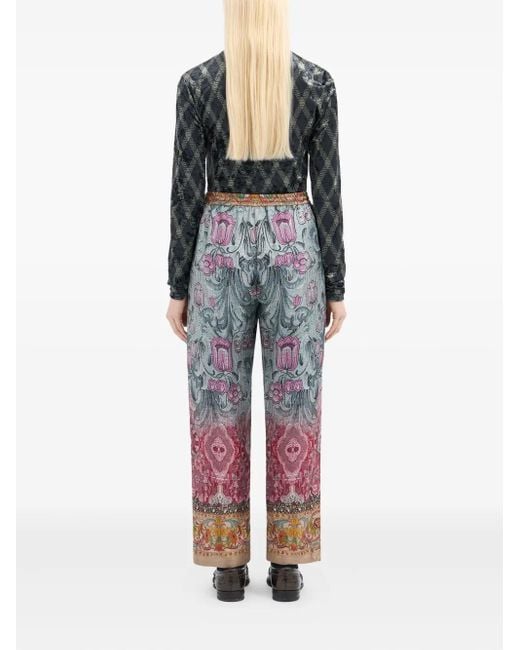 Pierre Louis Mascia Blue Floral-Print Drawstring-Waist Trousers