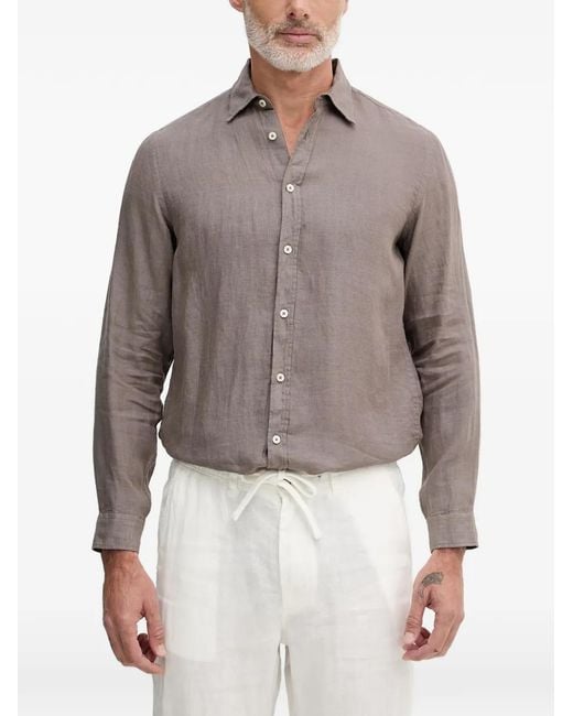 Benetton Brown Linen Long-Sleeve Shirt for men