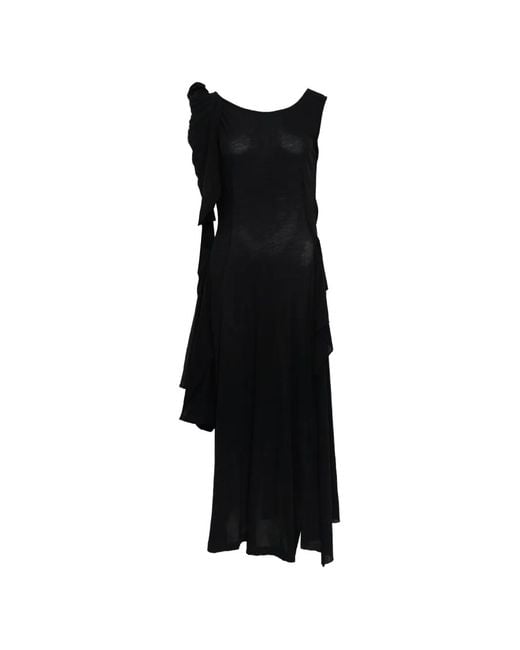 Yohji Yamamoto Black Draped Ruffled Dress
