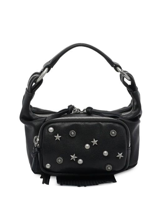 MARGE SHERWOOD Black Embellished Zip Leather Shoulder Bag