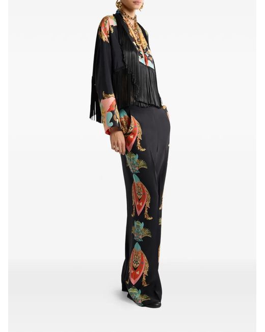 Etro Black Silk Jacket With Fringing And Placed Print
