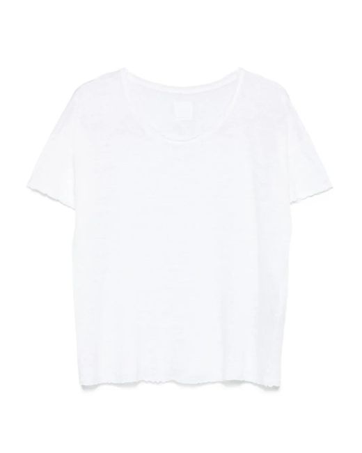 120% Lino White Raw-Edge Linen T-Shirt