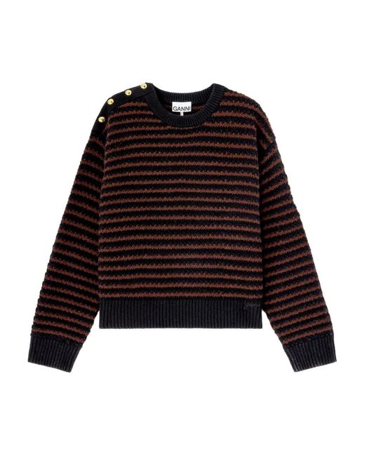 Ganni Black Stripe Wool Mix Sweater