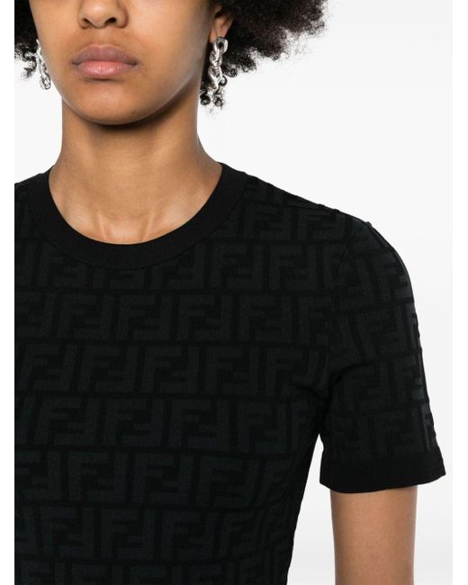 T-shirt à motif FF embossé Fendi en coloris Black