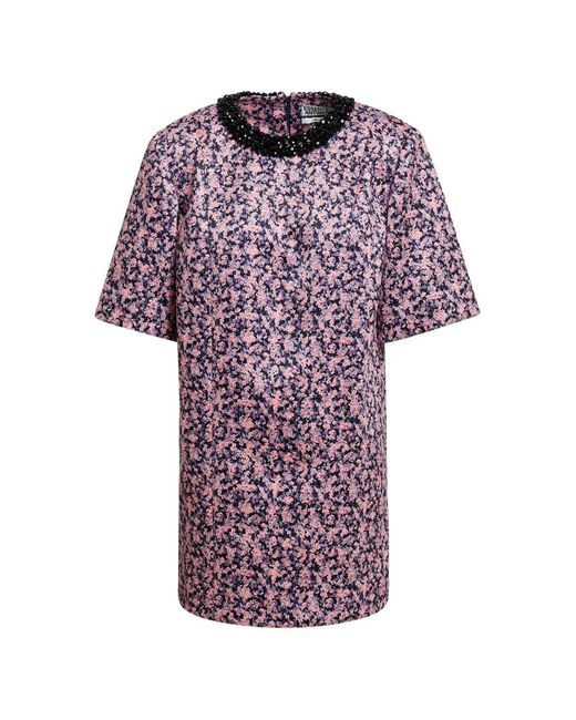 Essentiel Antwerp Purple Kaylin Bead-Embellished Floral-Print Mini Dress