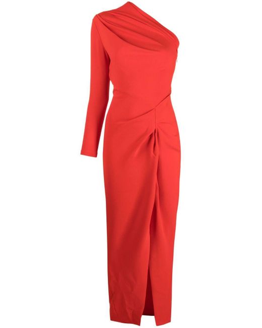 Solace London Red Lily One-shoulder Maxi Dress