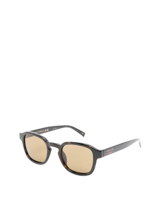 Gucci Natural Web-Stripe Rectangle-Frame Sunglasses
