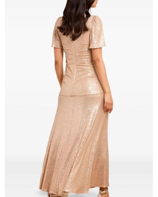 Needle & Thread Natural Sequin-Embellished Ruched Dress