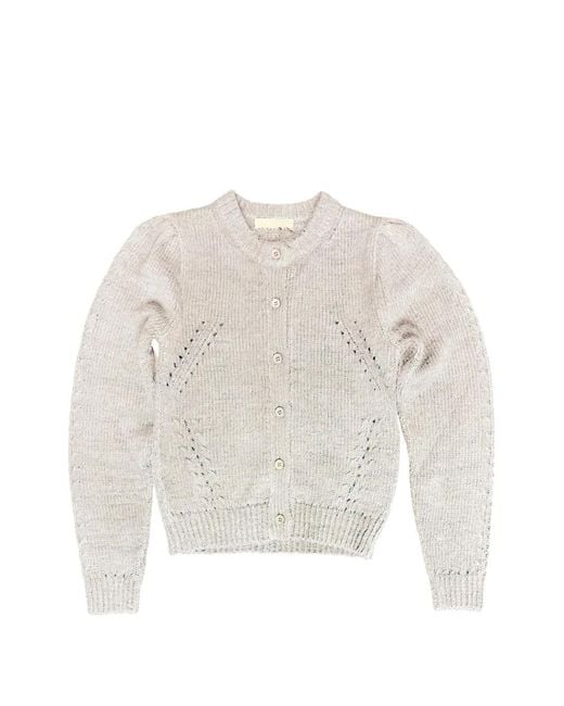 Ulla Johnson White Cardigan Delphina À Manches Bouffantes