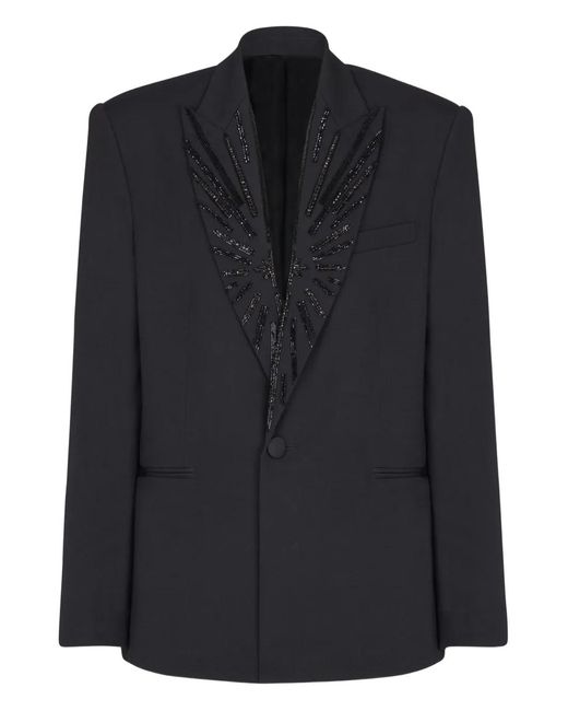 Balmain Black Beaded-Lapel Single-Breasted Blazer for men