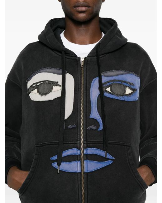 Kidsuper Black Appliqué-Detail Zip-Up Hoodie for men