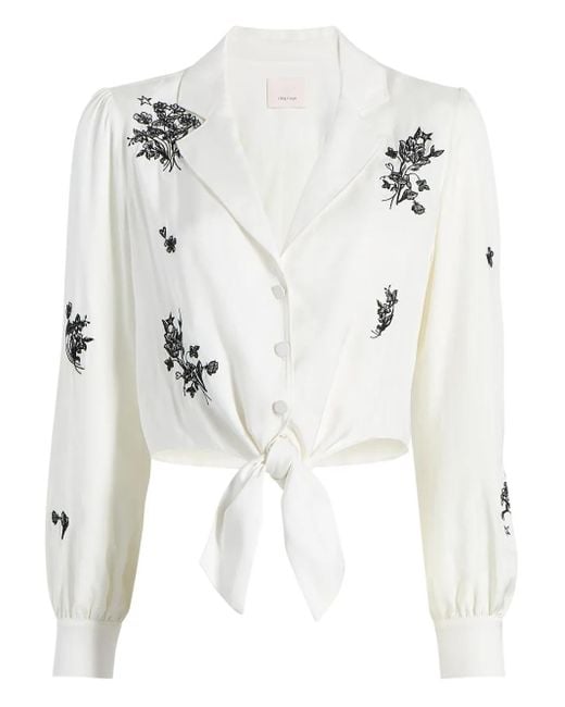Cinq À Sept White Floral-Embroidered Tie-Front Top