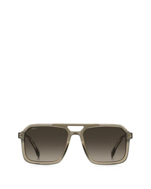 Boss Gray Transparent- Sunglasses With Logo Trim for men