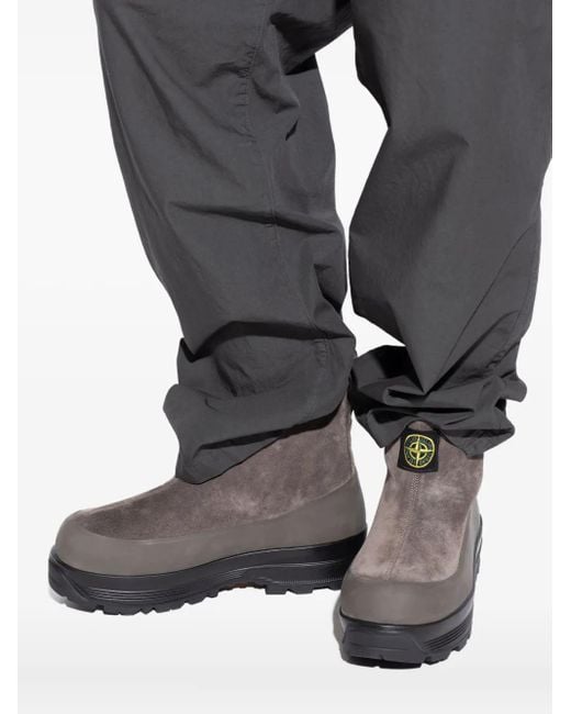 Stone Island Gray Suede Logo-Patch Ankle Boots for men