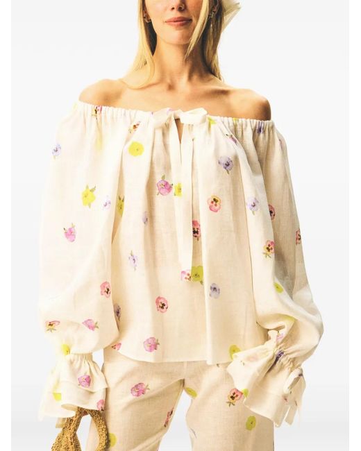 Sleeper White Cha-Cha Floral-Print Blouse