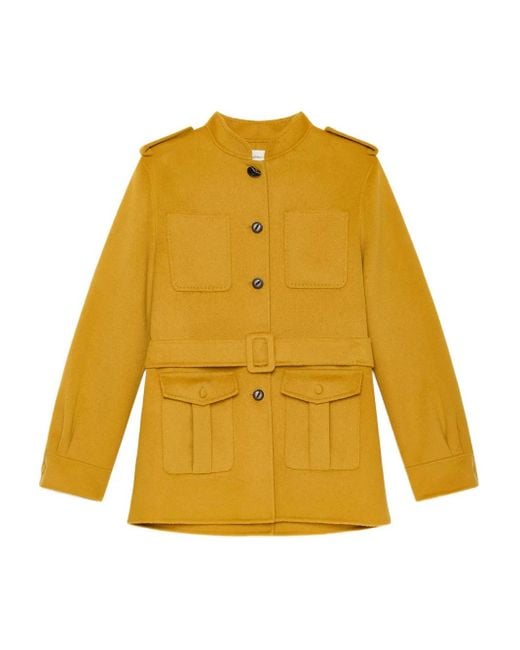 Maliparmi Yellow Belted Patch-Pocket Military Coat