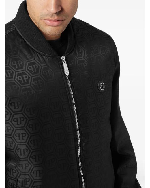 Philipp Plein Black Monogram Jacquard Bomber Jacket for men