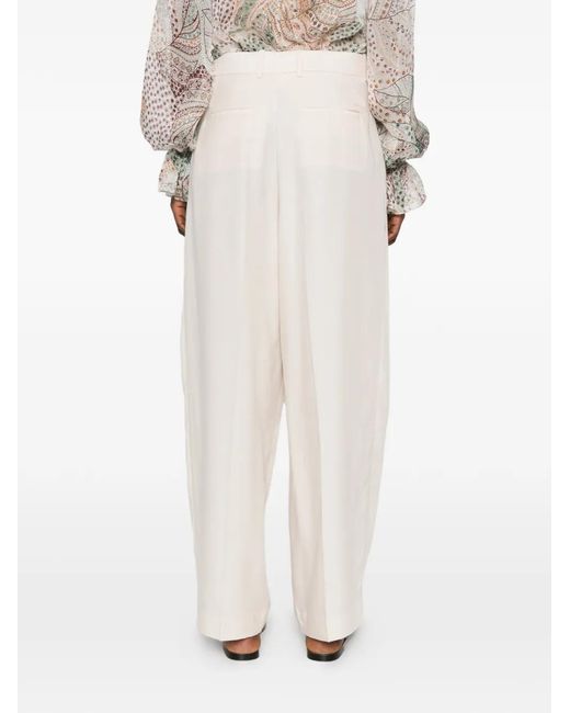 SOLOTRE White Pleated Straight-Leg Trousers