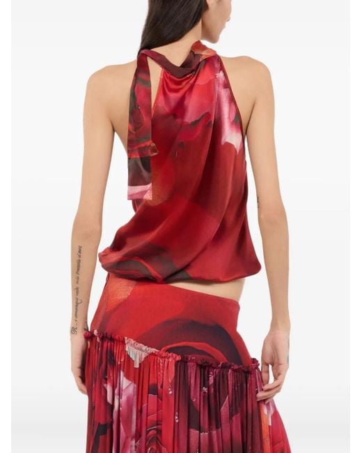 Roberto Cavalli Red Printed Silk Top